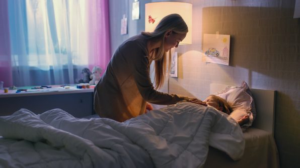 A mother and daughter sleeping